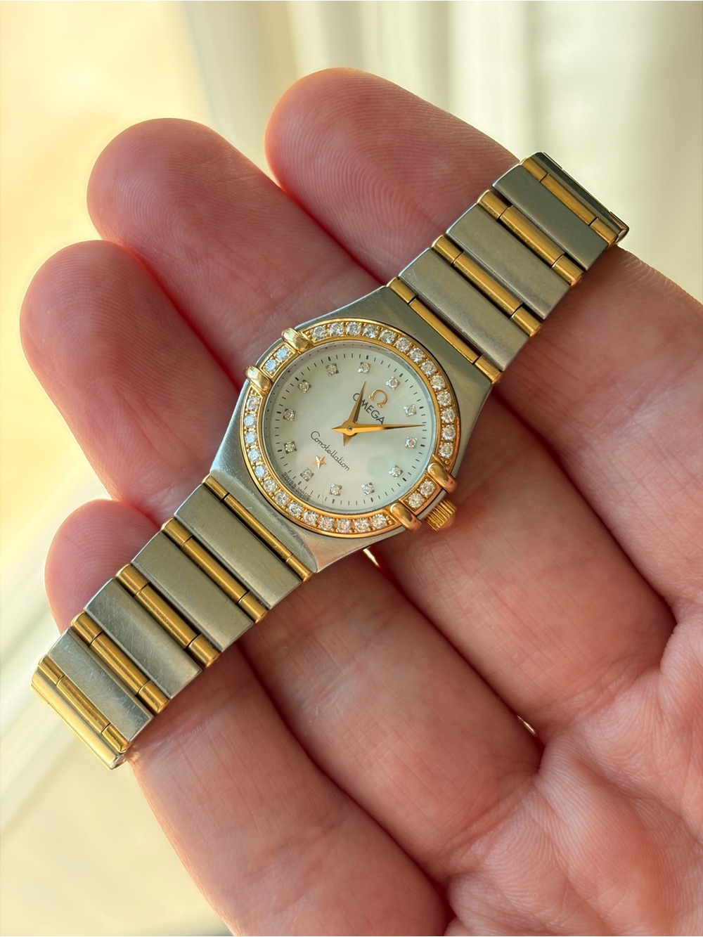Omega Two-Tone Ladies Watch with Diamond Bezel - Gold & Silver 18k